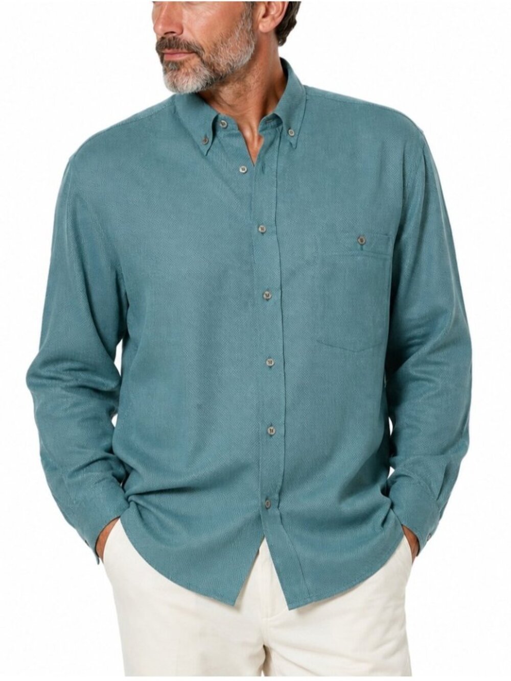 Silk Shirt Mens L Teal Check Textured Dandy Gentleman Heritage Dad Coastal VTG